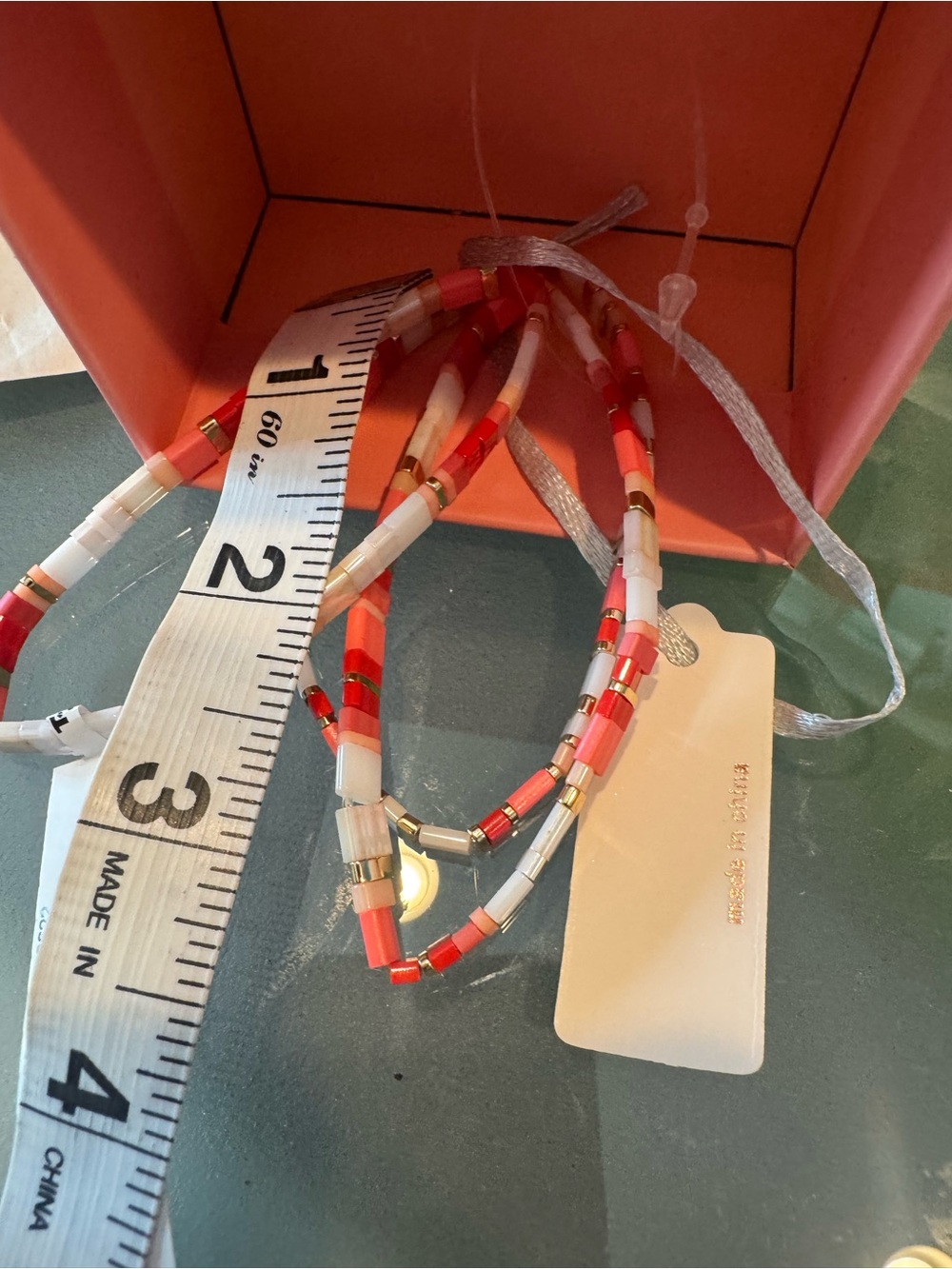 Trio of stretchy Coral and White Tile Bracelet- get in on the trend 🔥cute&comfy - Picture 3 of 4